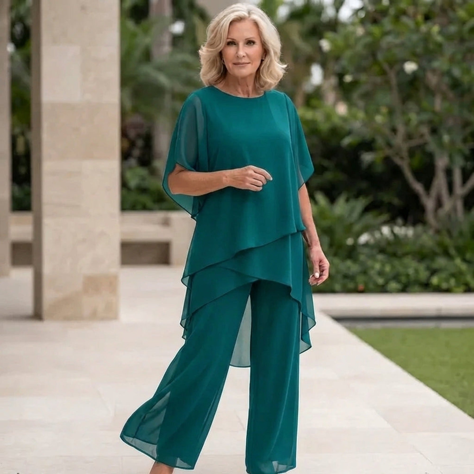 Sofia | Elegant Draped Palazzo Pants Set - Turquoise