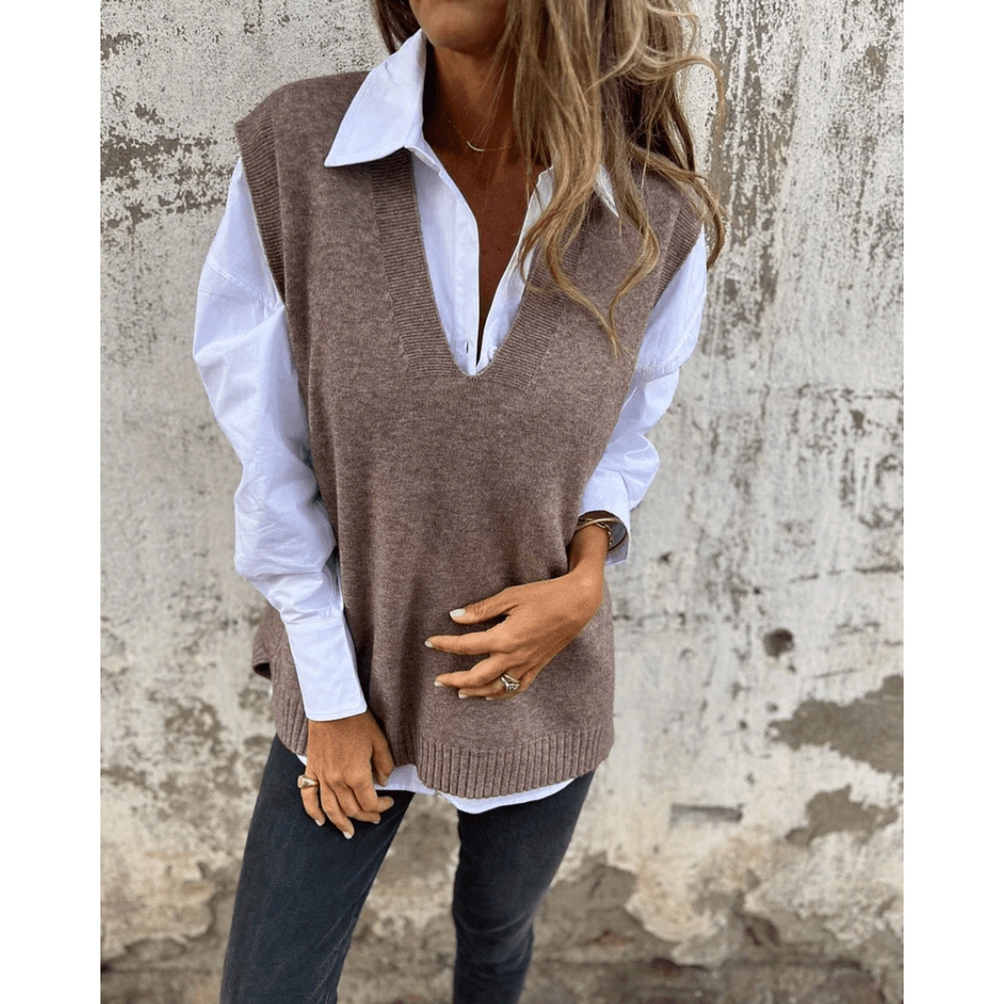 Sofia | Elegant Vest - Gray/Brown