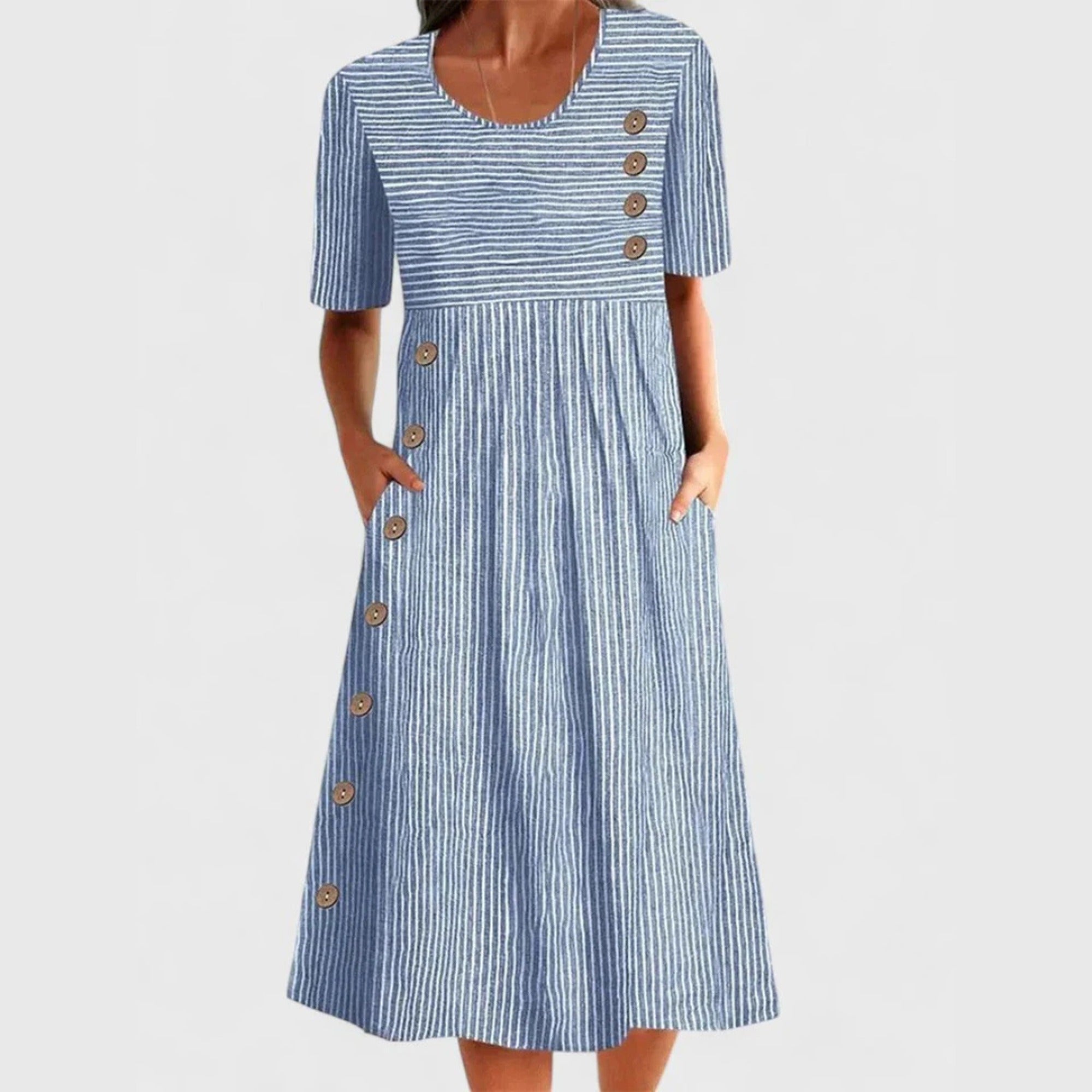 Erin | Wanda Striped Midi Dress - Blue