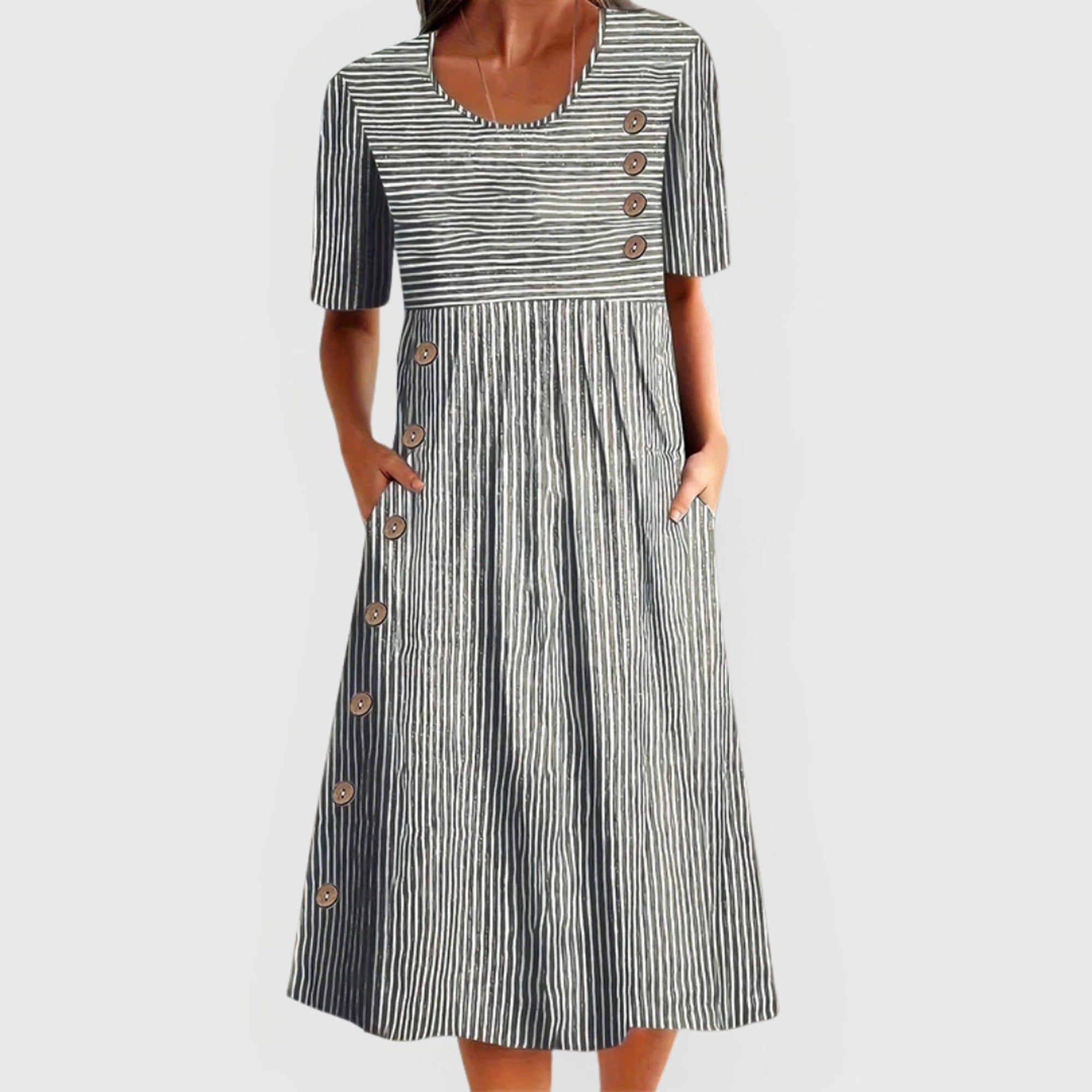 Erin | Wanda Striped Midi Dress - Gray
