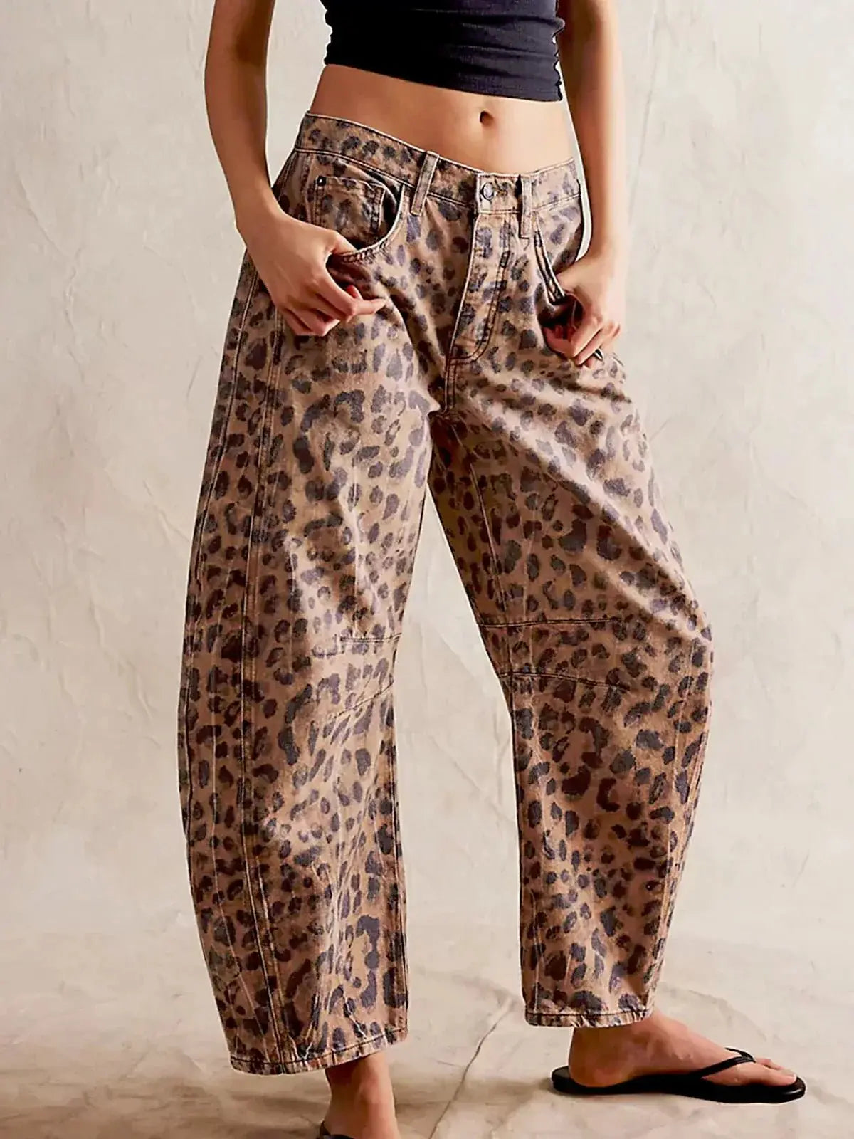 Women's Wide Leg High Waist Leopard Print Jeans
