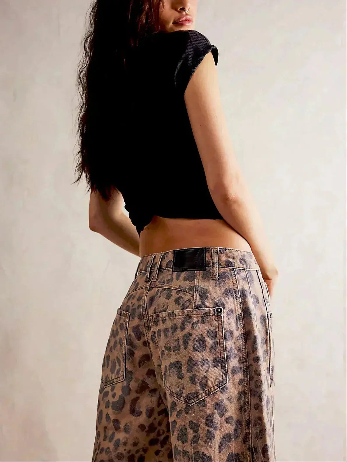 Women's Wide Leg High Waist Leopard Print Jeans