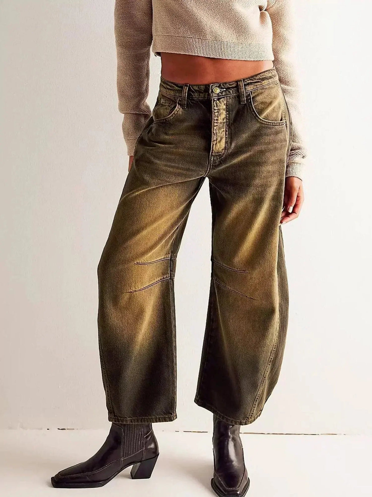 Women's Wide Leg High Waist Leopard Print Jeans