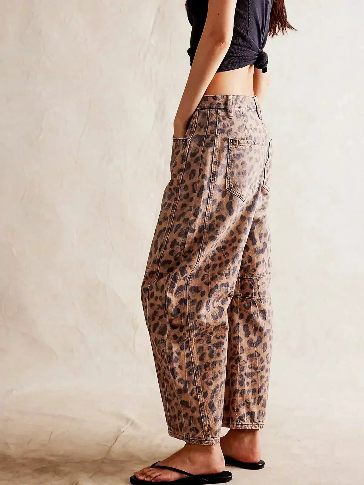 Women's Wide Leg High Waist Leopard Print Jeans