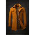 Finn | Men's Wool Coat Double-Collar Quilted-Lined Overcoat - Brown