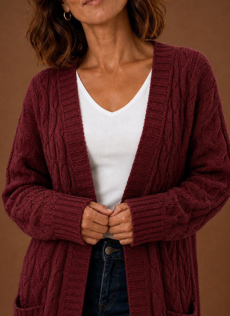 Esme | Cable Knit Cardigan for Women - Hooded Long
