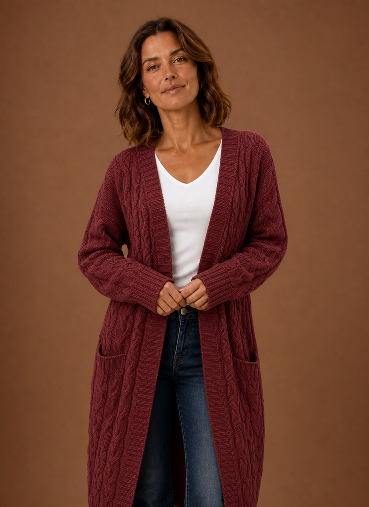 Esme | Cable Knit Cardigan for Women - Hooded Long