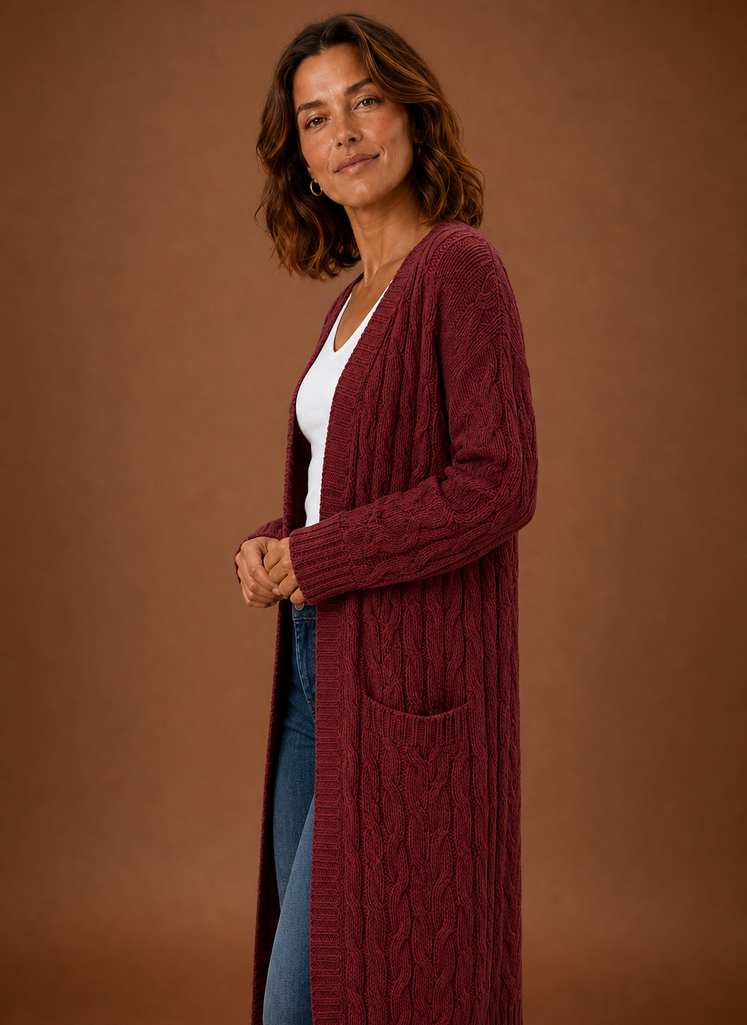 Esme | Cable Knit Cardigan for Women - Hooded Long