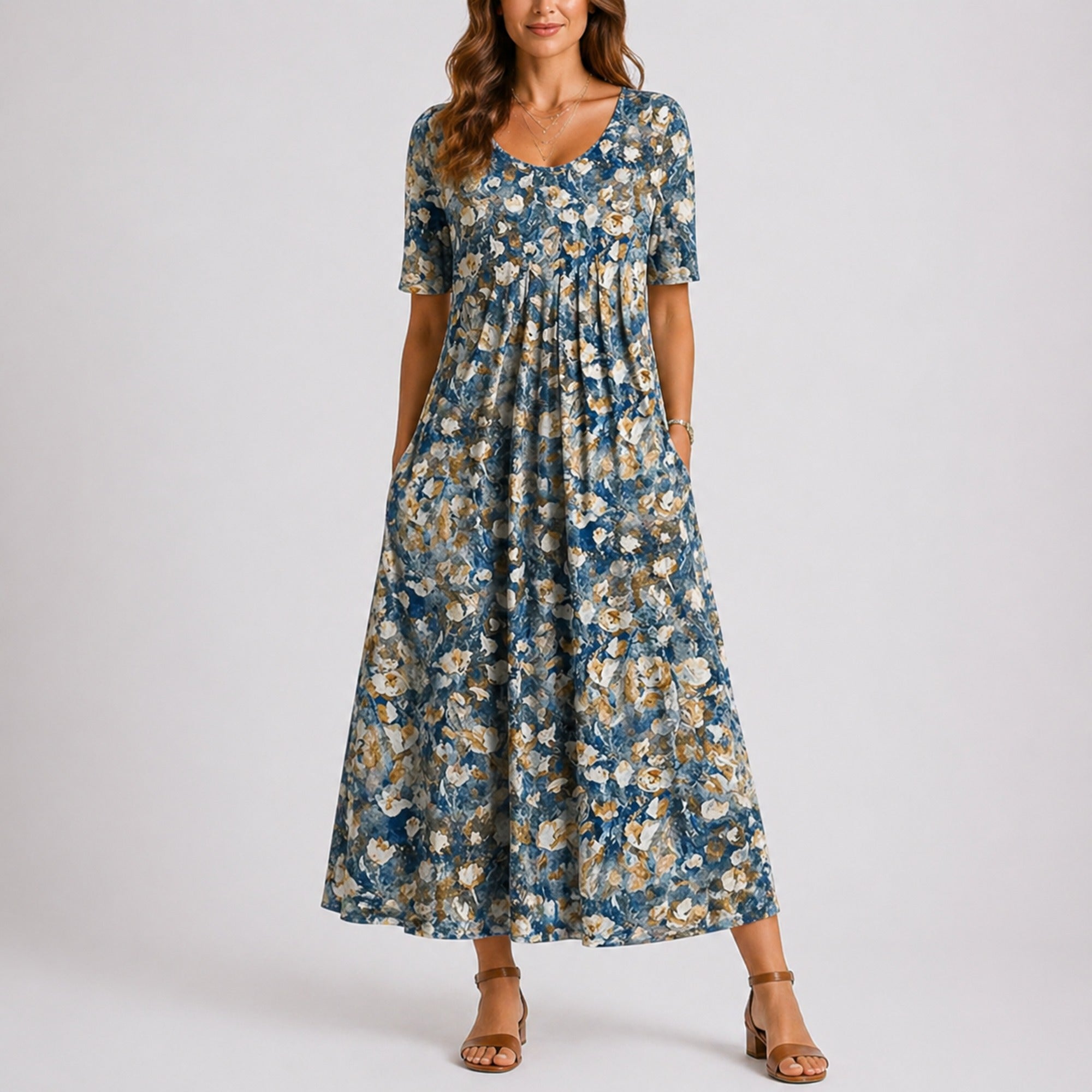 Rosa | Women’s Casual Floral Midi Dress - Baby blue