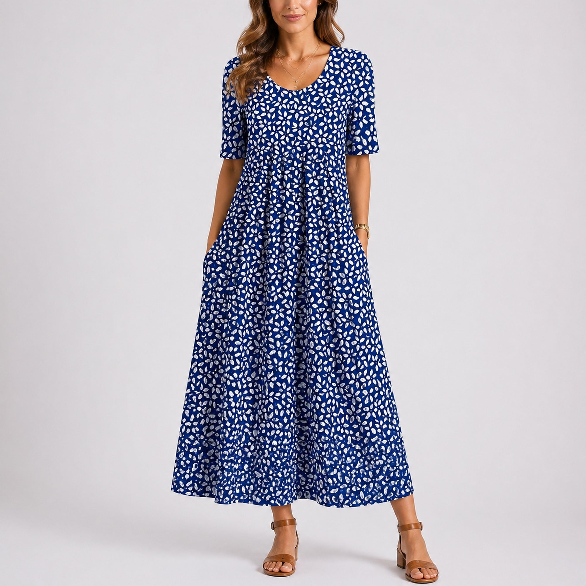Rosa | Women’s Casual Floral Midi Dress - Blue