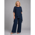 Sofia | Women's Chiffon Two-Piece Set Wide Leg - Navy Blue