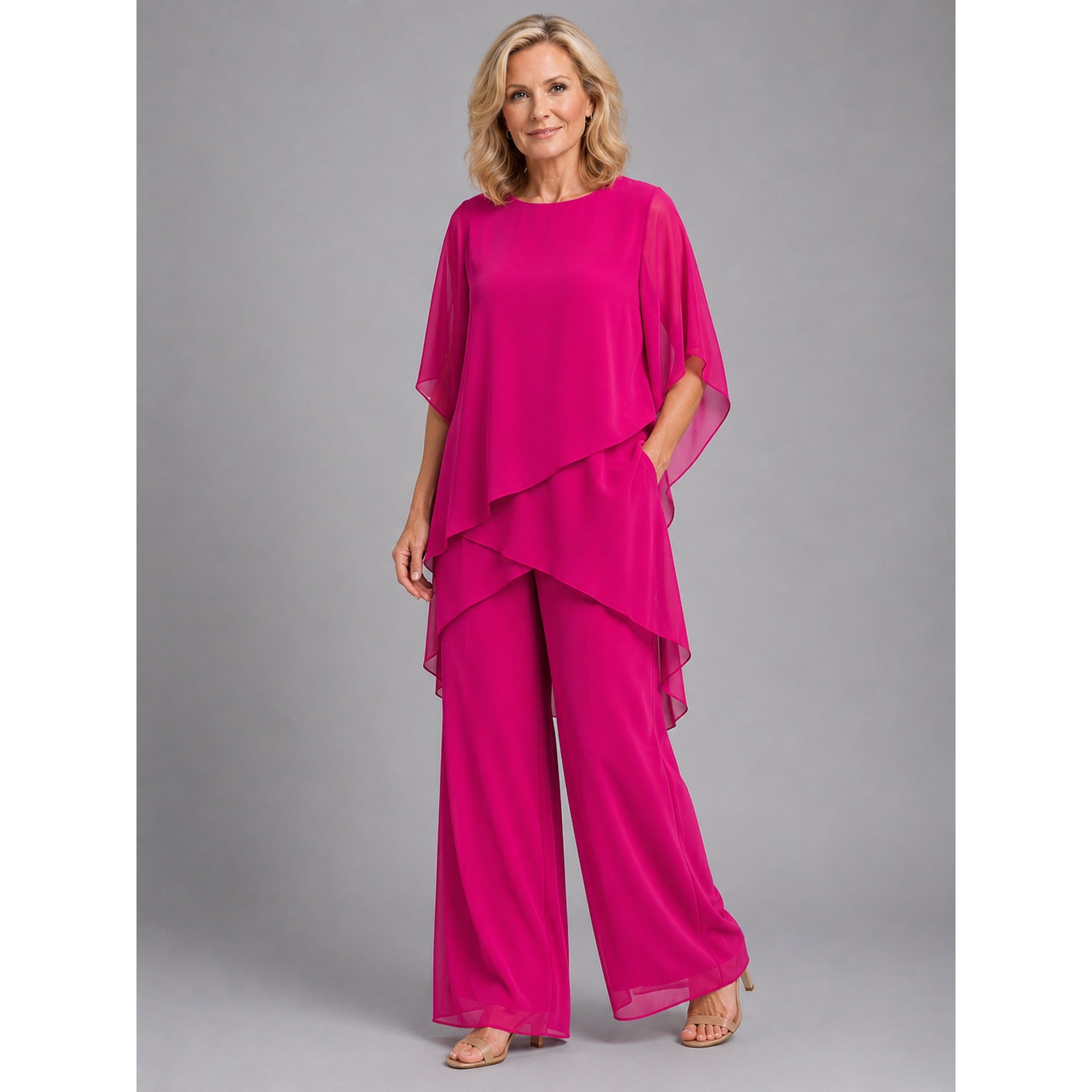 Sofia | Women's Chiffon Two-Piece Set Wide Leg - Pink
