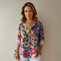 Coral | Women's Floral 3/4 Sleeve Blouse - Blue