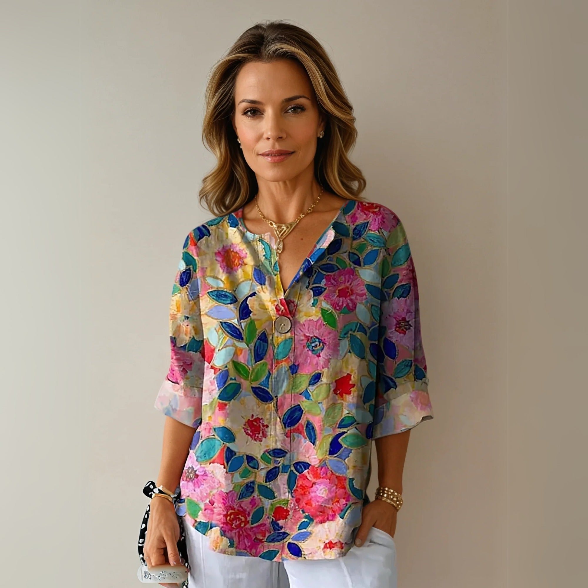 Coral | Women's Floral 3/4 Sleeve Blouse - Blue
