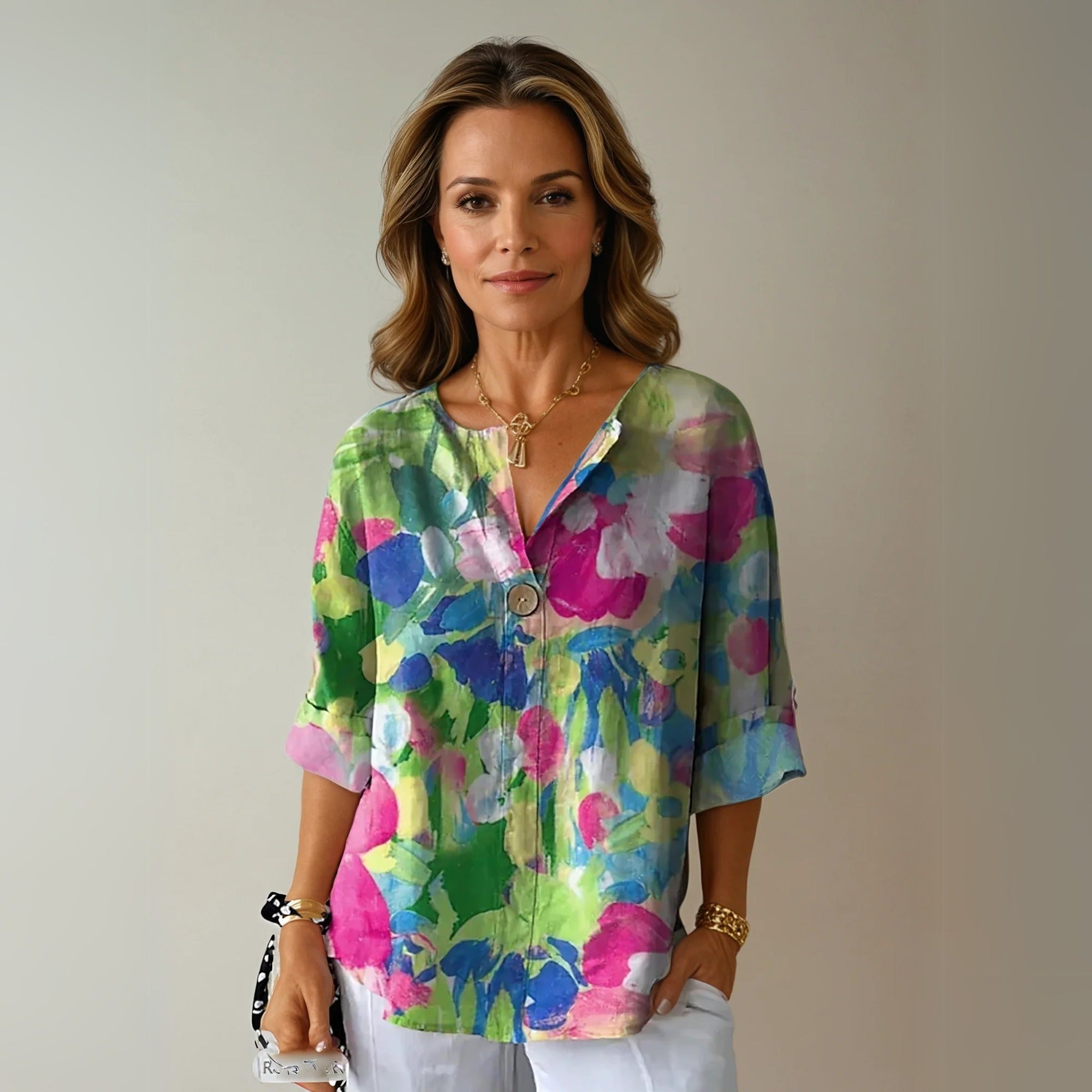 Coral | Women's Floral 3/4 Sleeve Blouse - Green