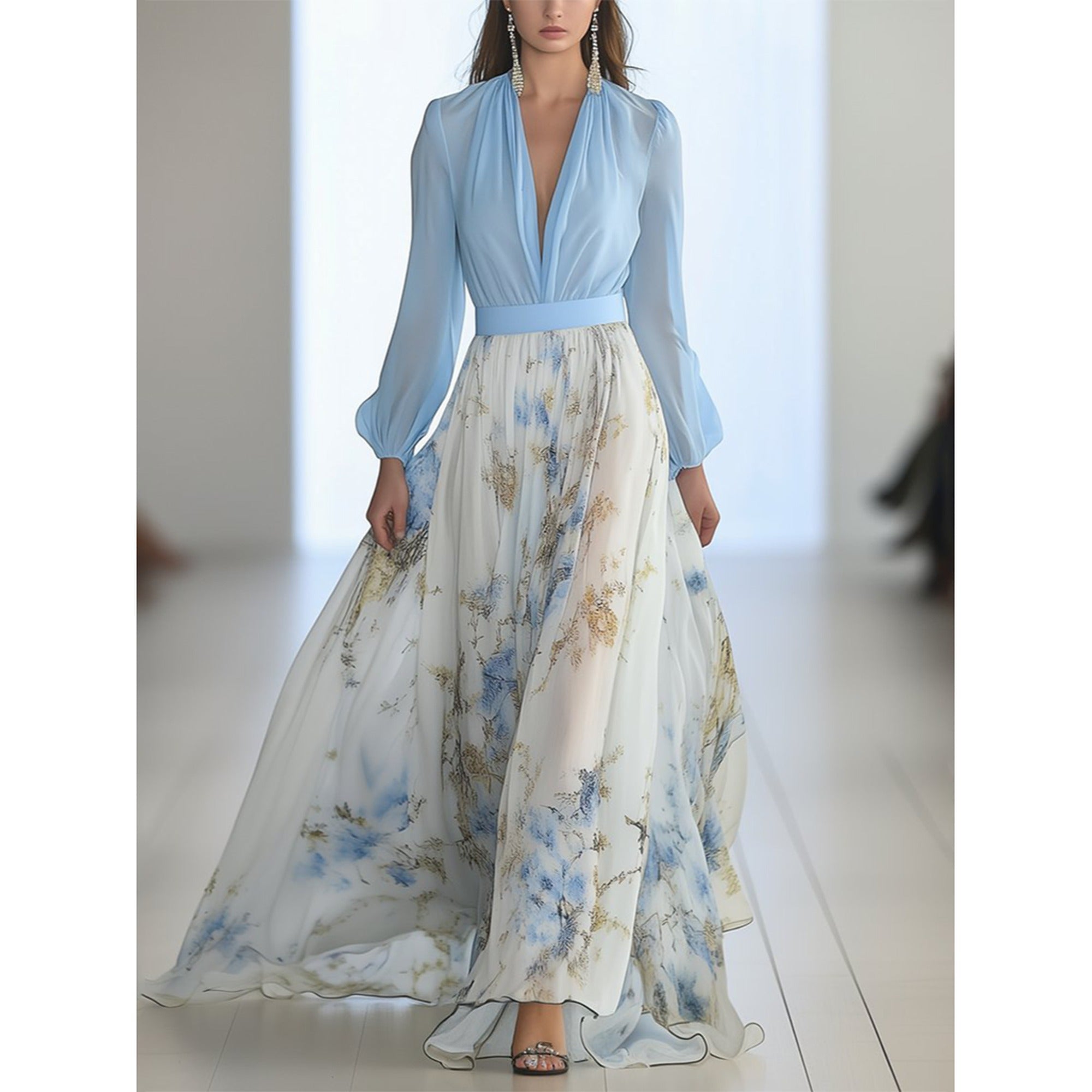 Sofia | Women's Floral Maxi Dress - Blue