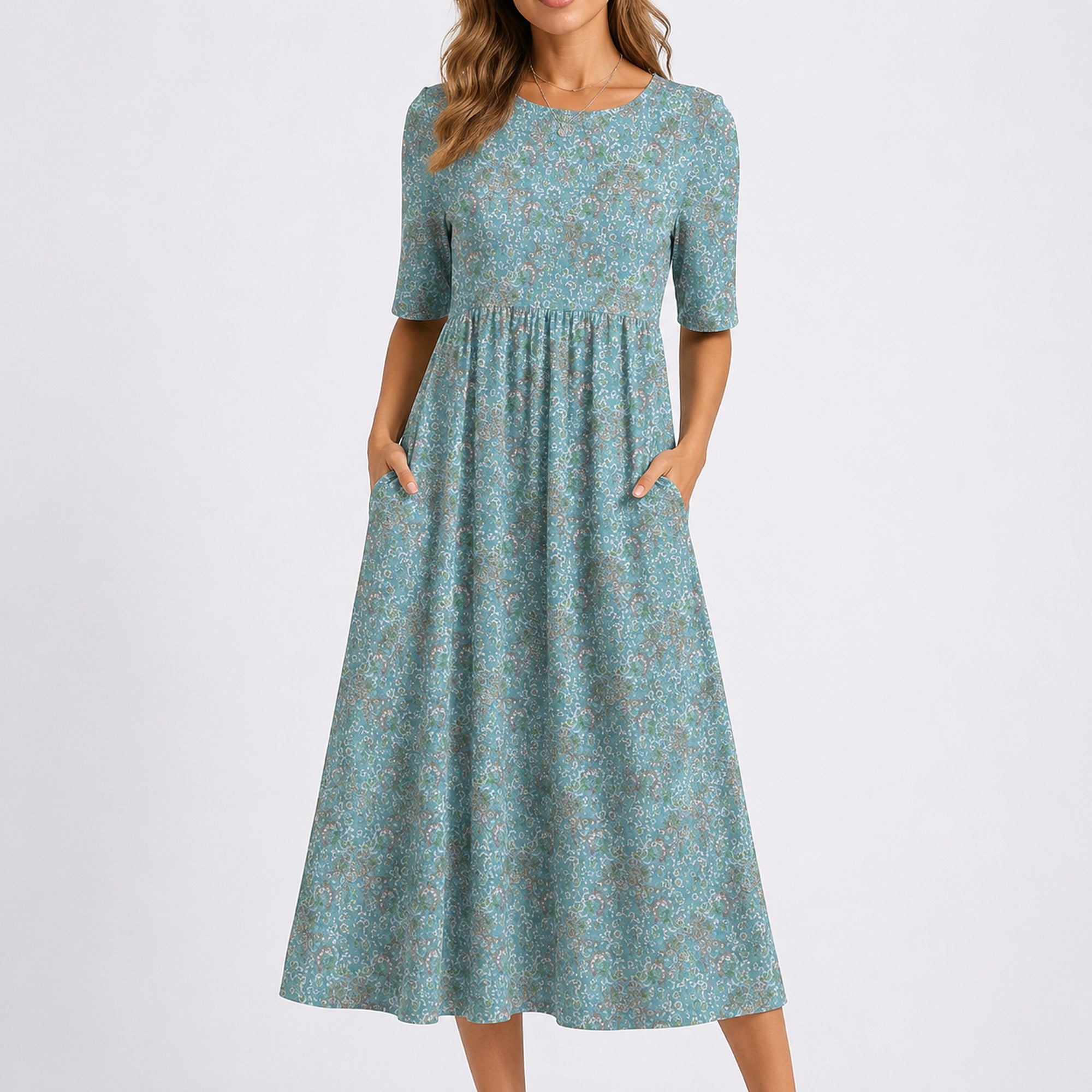 Willow | Women's Floral Midi Dress - Blue & White