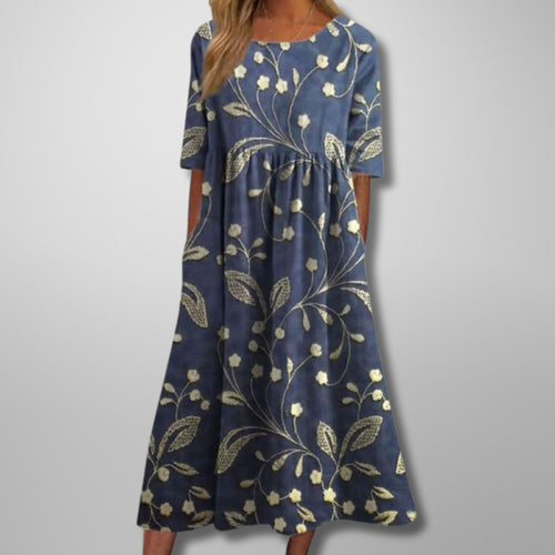 Sofia | Women's Floral Summer Maxi Dress - Navy Blue