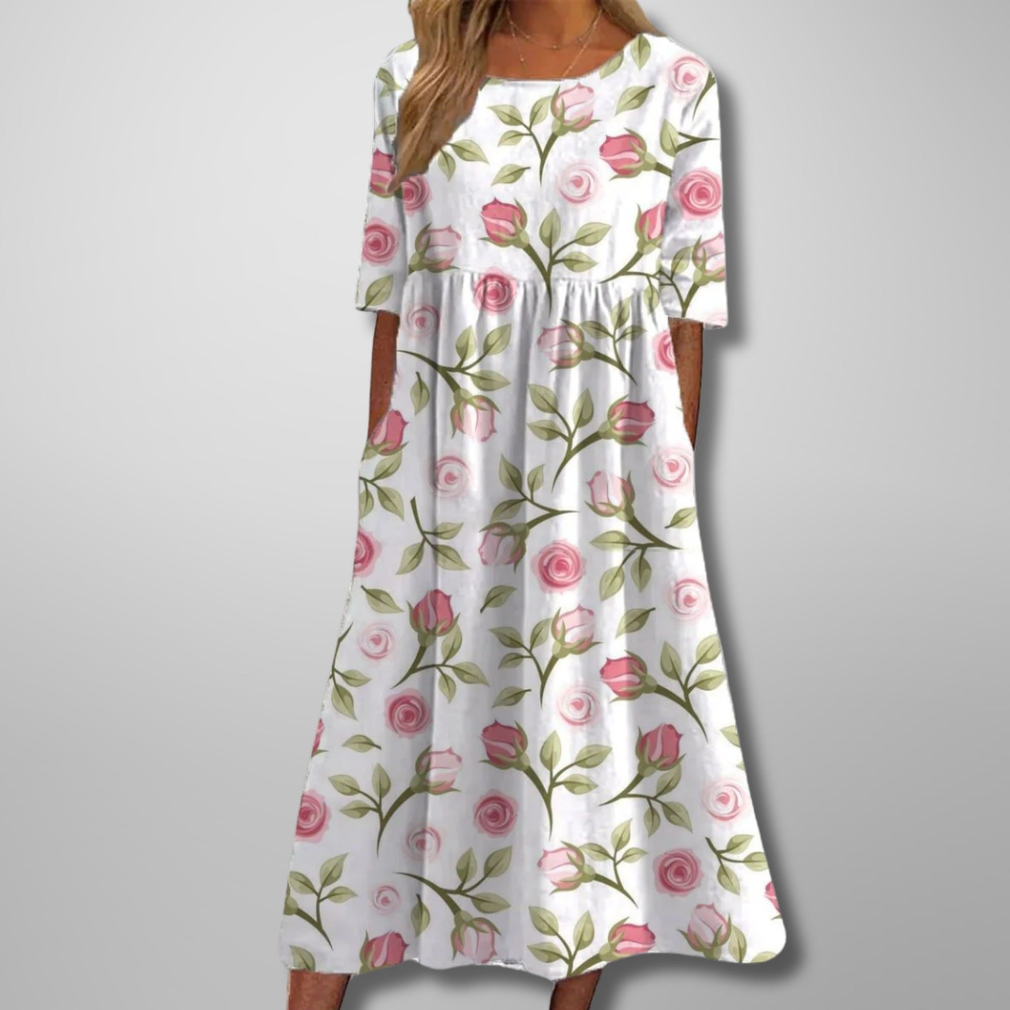 Sofia | Women's Floral Summer Maxi Dress - White Pink