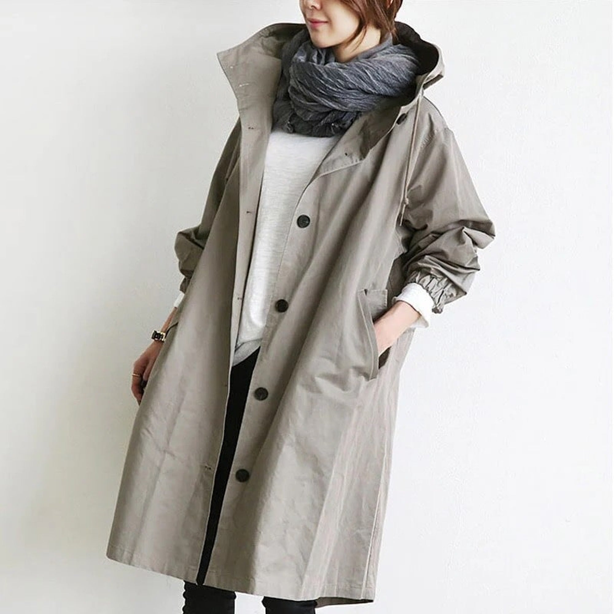 Greta | Women's Hooded Long Rain Jacket - Gray