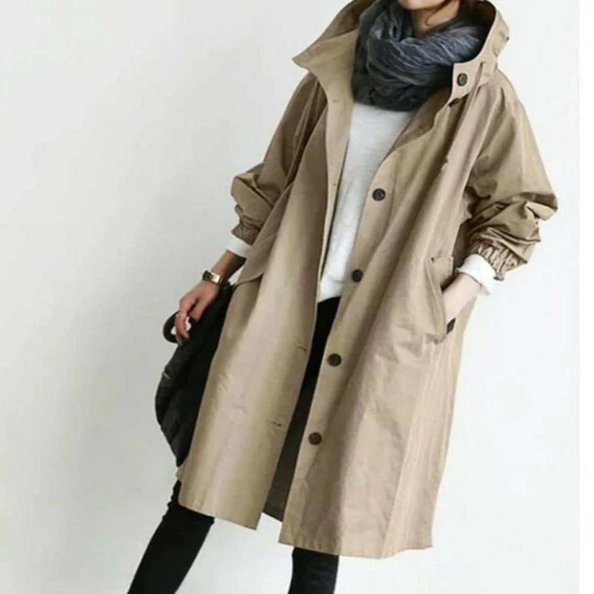 Greta | Women's Hooded Long Rain Jacket - Khaki