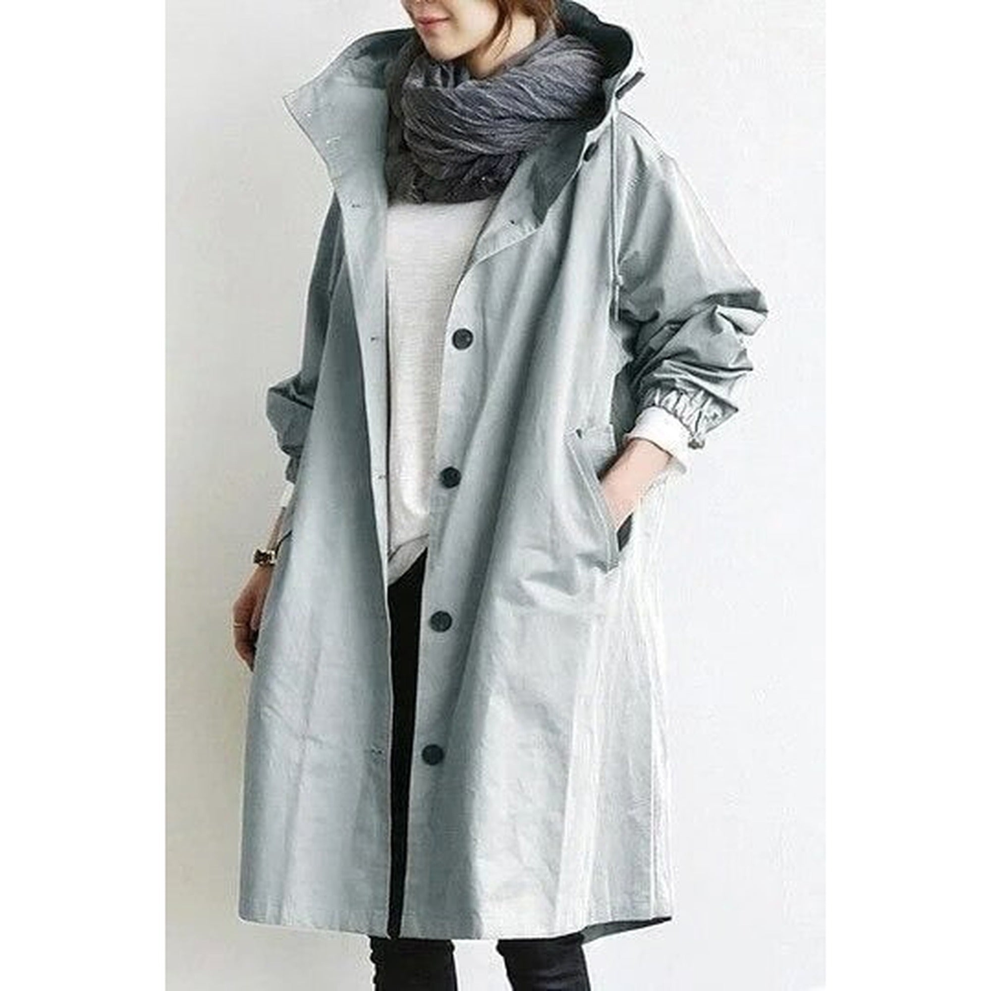 Greta | Women's Hooded Long Rain Jacket - Light Blue
