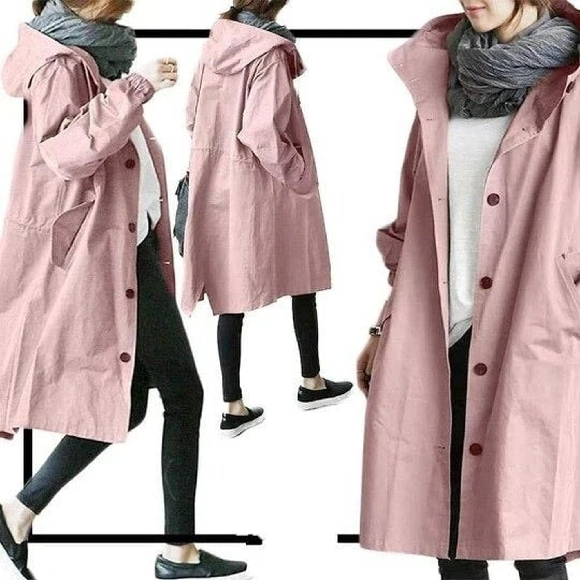 Greta | Women's Hooded Long Rain Jacket - Pink