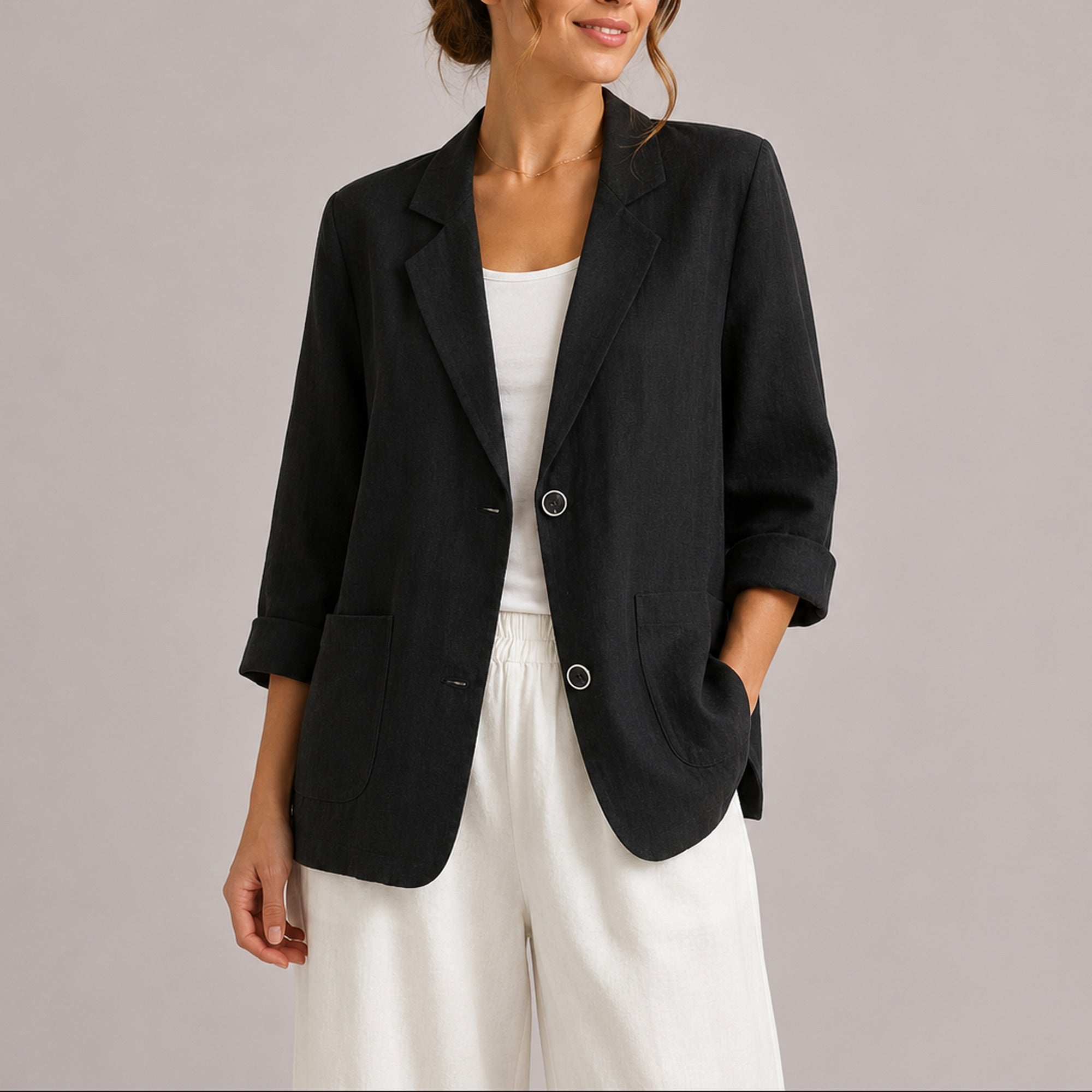 Faye | Women's Linen Blazer – Lightweight Elegant Casual Jacket - Black