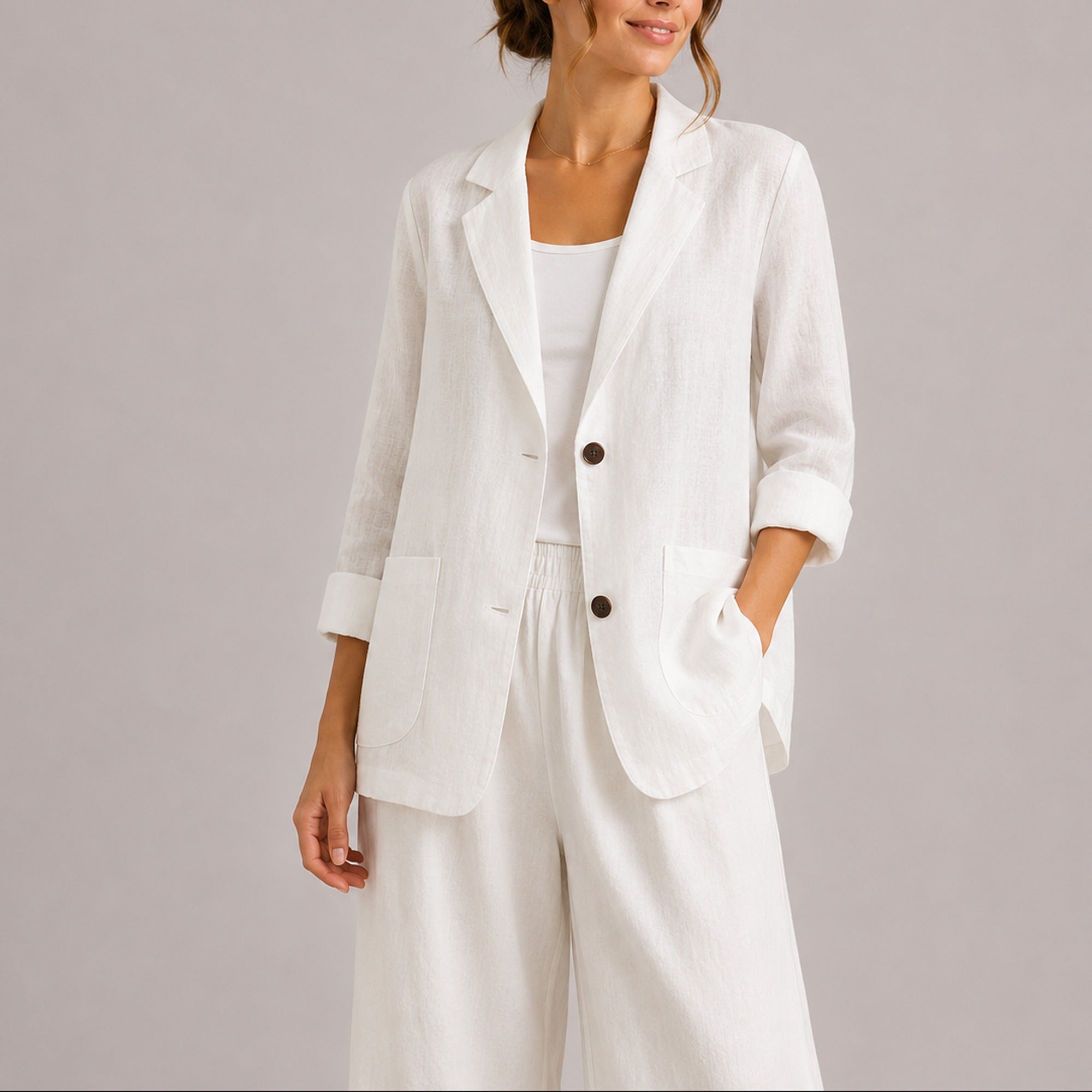 Faye | Women's Linen Blazer – Lightweight Elegant Casual Jacket - White
