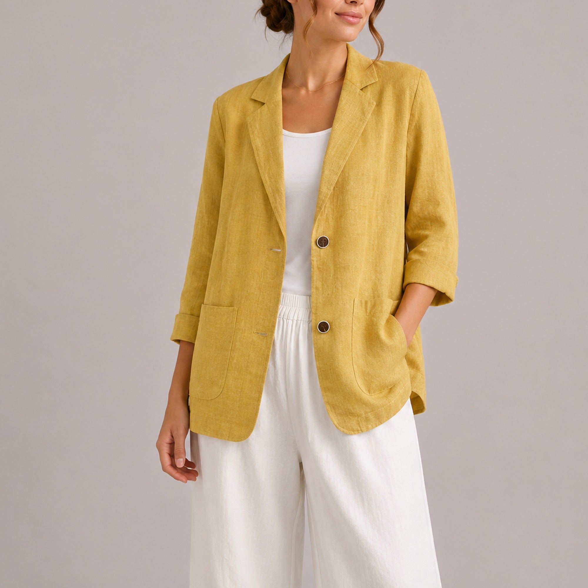 Faye | Women's Linen Blazer – Lightweight Elegant Casual Jacket - Yellow
