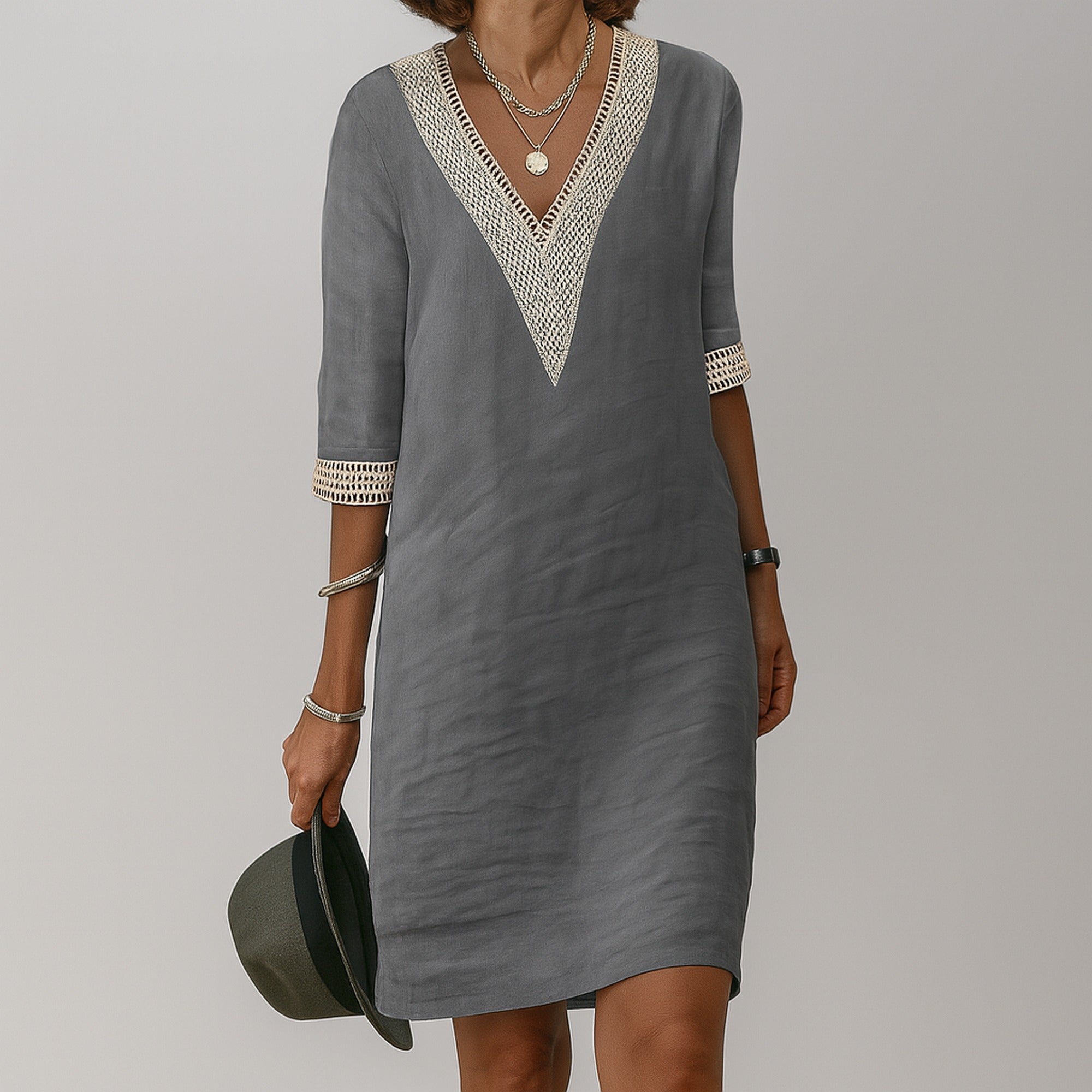 Sofia | Women’s Stylish Linen Summer Dress - Gray