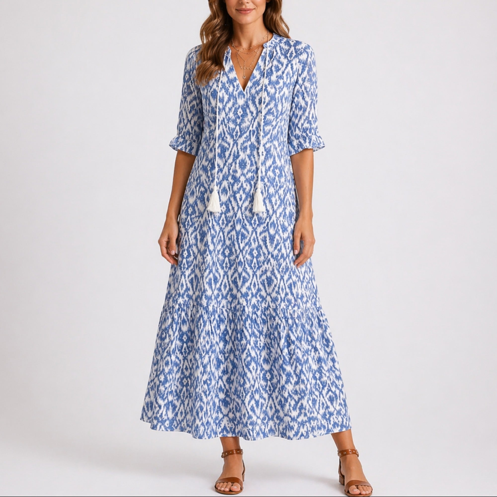 Talia | Women’s Summer Floral Midi Dress - Blue