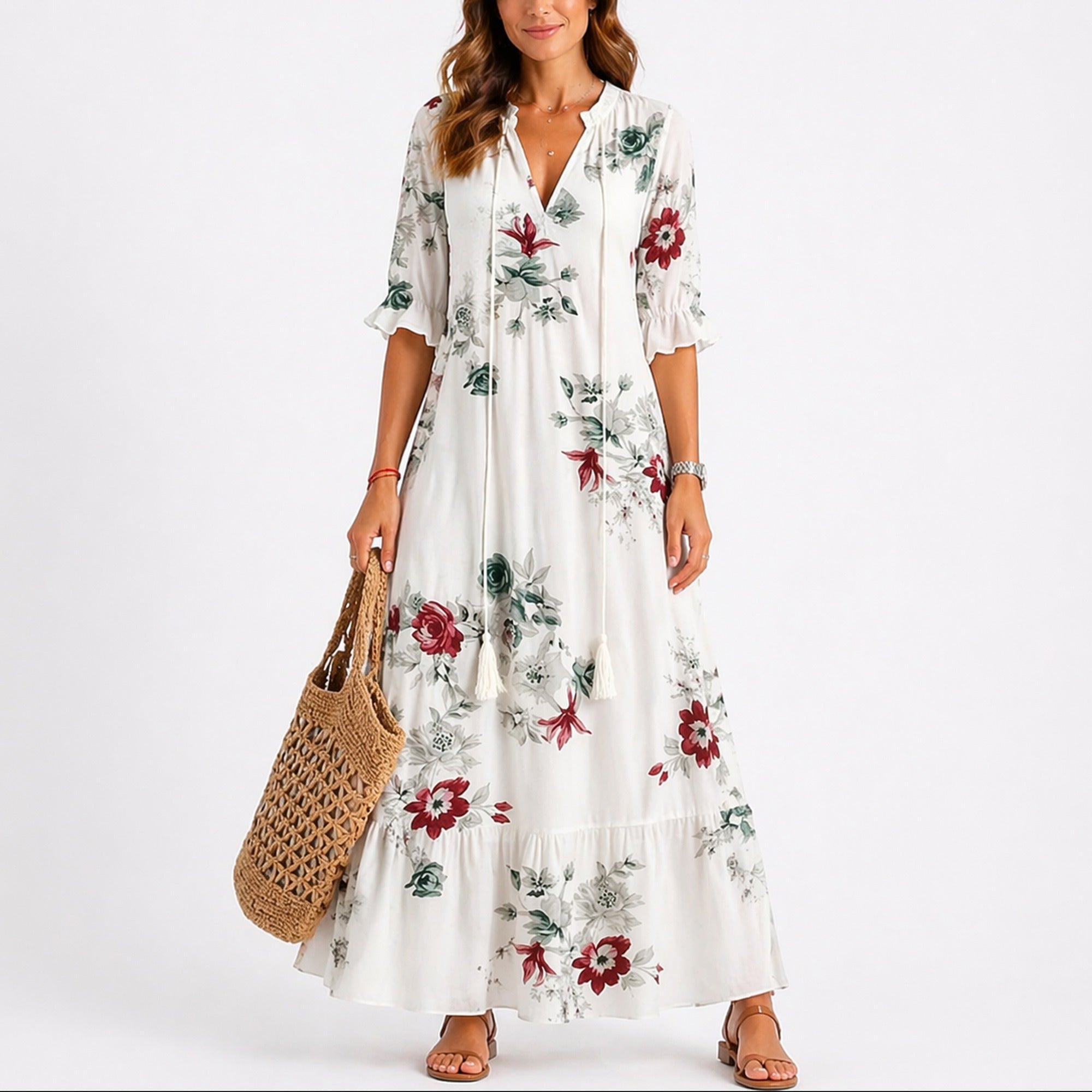 Talia | Women’s Summer Floral Midi Dress - Floral