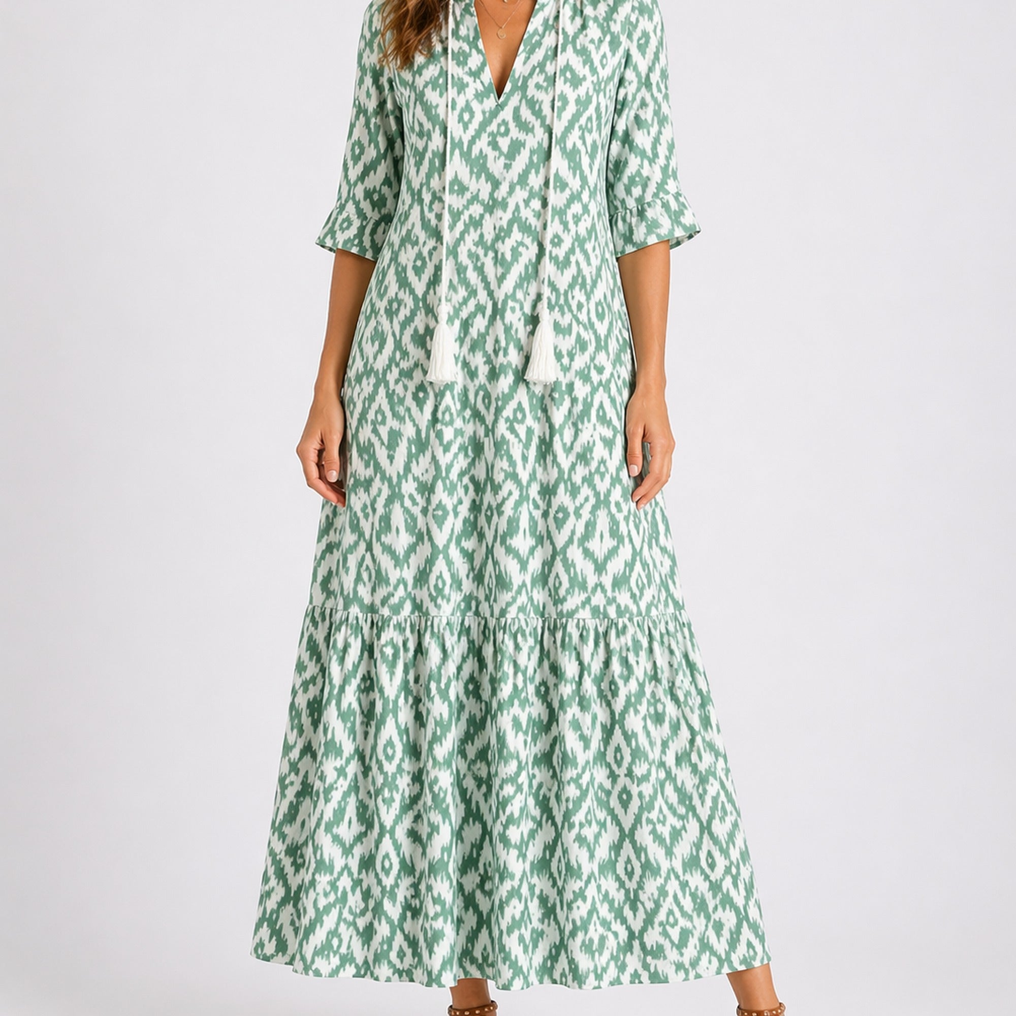 Talia | Women’s Summer Floral Midi Dress - Light green