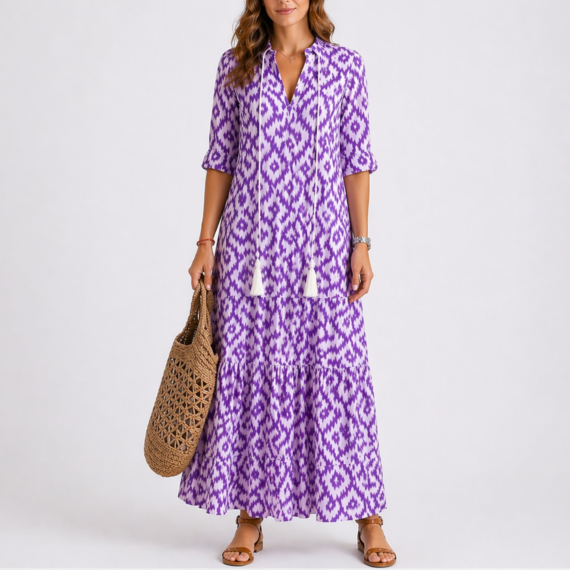 Talia | Women’s Summer Floral Midi Dress - Purple
