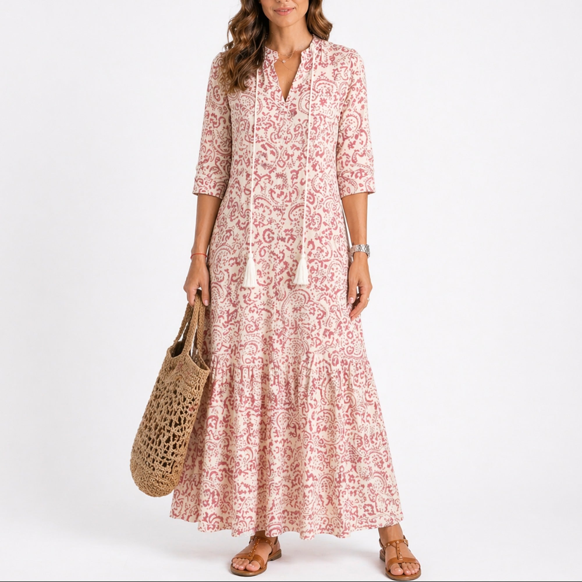 Talia | Women’s Summer Floral Midi Dress - Red