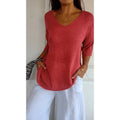 Juno | Women's V-Neck 3/4 Sleeve Top - Orange