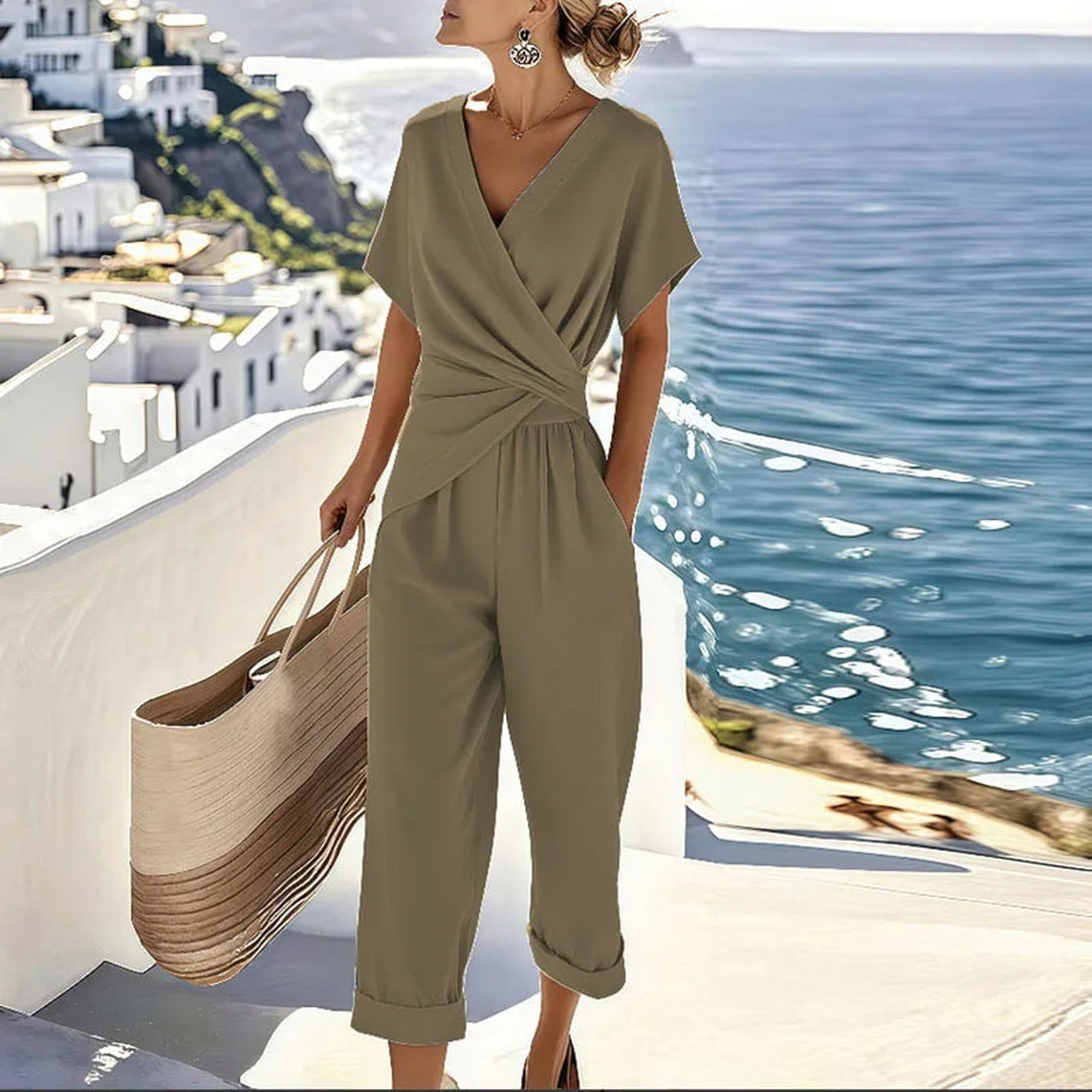Opal | Women's Wide-Leg Two-Piece Set - Khaki
