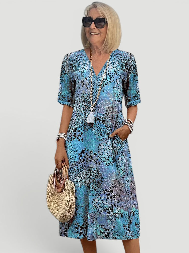 Ellmont London | Women’s Relaxed Fit V-Neck Summer Lightweight Casual Midi Dress