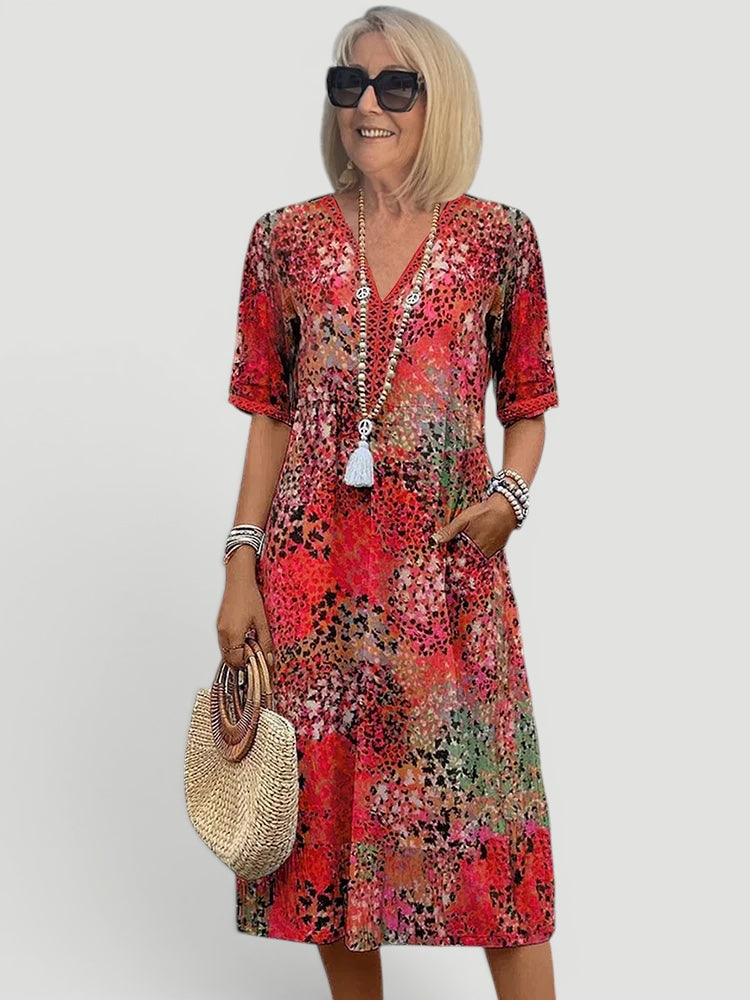 Ellmont London | Women’s Relaxed Fit V-Neck Summer Lightweight Casual Midi Dress