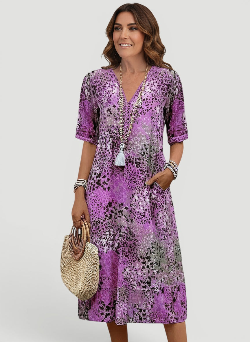 Ellmont London | Women’s Relaxed Fit V-Neck Summer Lightweight Casual Midi Dress