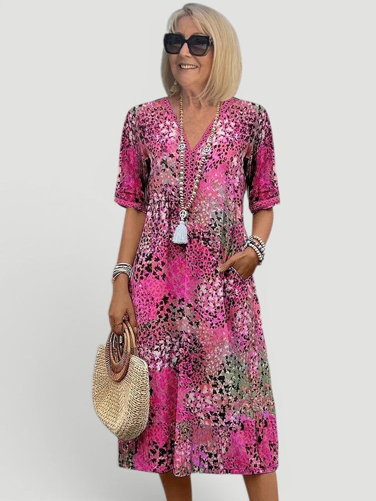 Ellmont London | Women’s Relaxed Fit V-Neck Summer Lightweight Casual Midi Dress