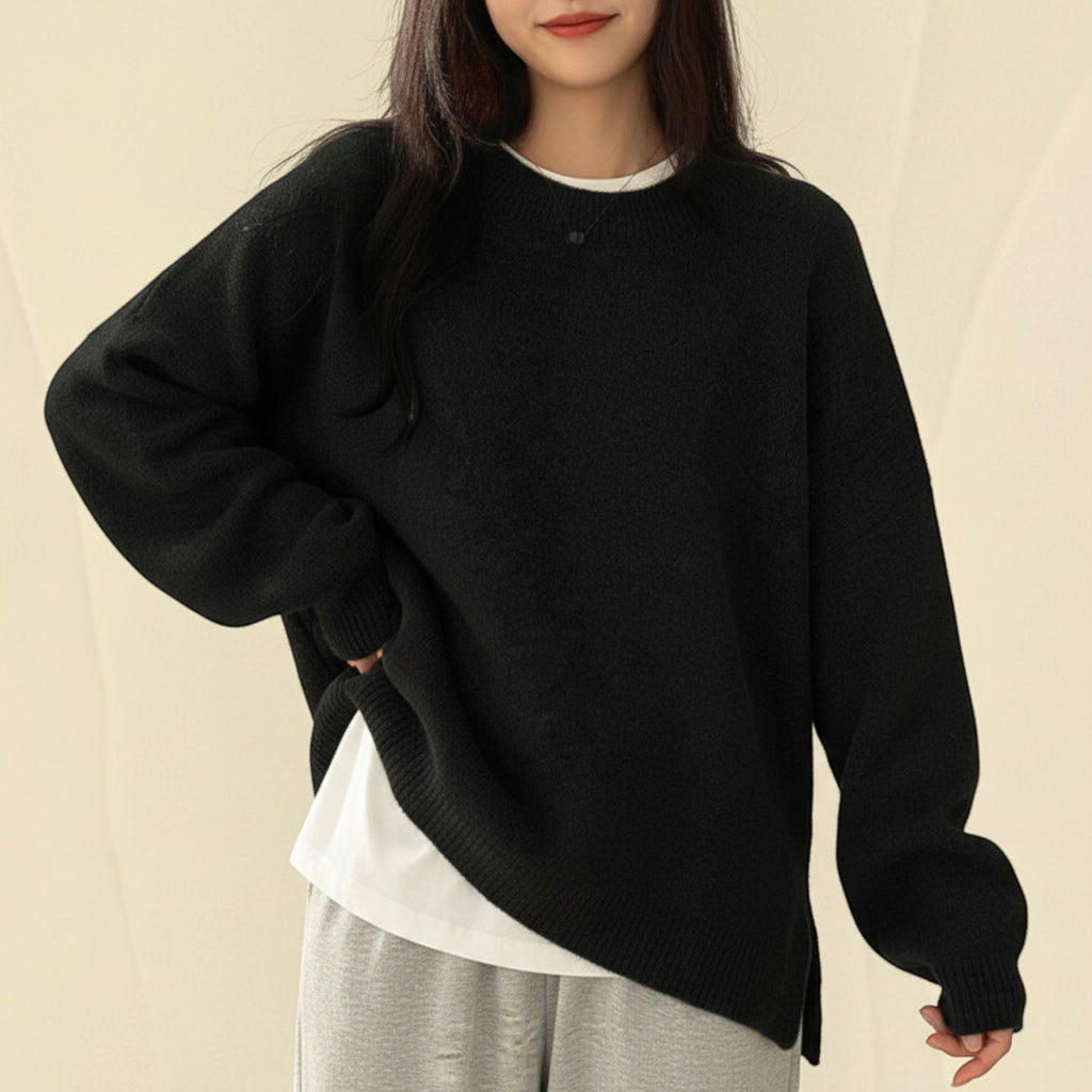 Ellmont London | Crewneck Sweater Women's Casual Knit Pullover with Relaxed Fit